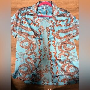 Urban Outfitters Blue and Orange Graphic Shirt